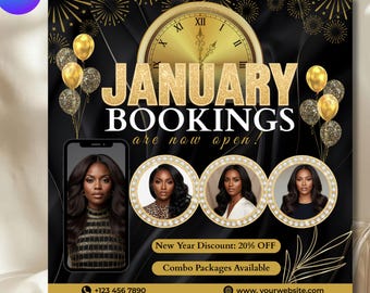 January Bookings Flyer Lash Books Open Monthly Bookings Available Hair Wigs Books Flyer January Book Now Flyer, Appointment (Canva Template)