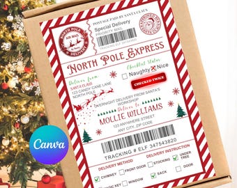 Santa Mail Sticker Label Template, Editable Canva Thermal Label Designs, North Pole Christmas Labels, Printable Digital Download