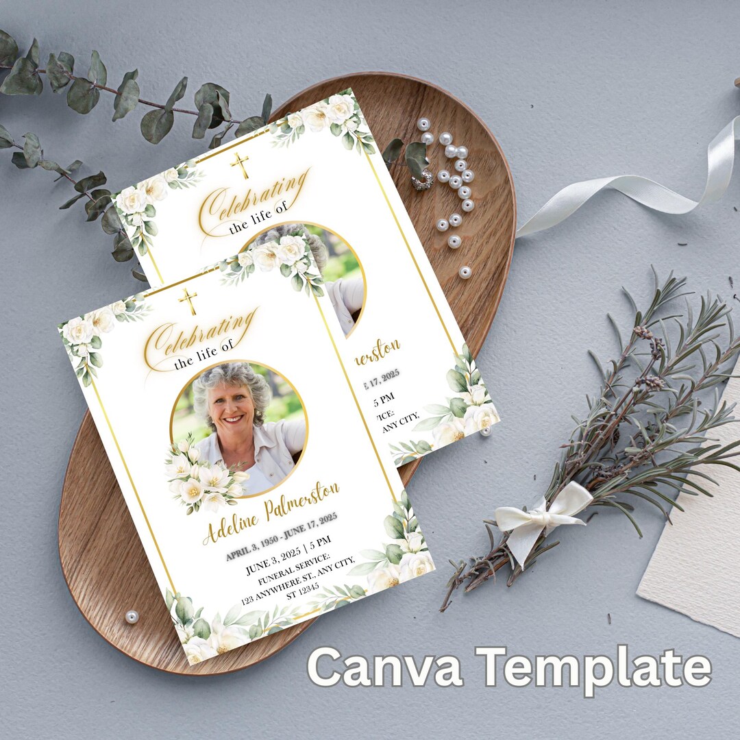 Editable Canva Modern Funeral Invitation Template, Memorial Service ...