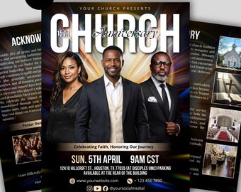 Church Anniversary Flyer Template, Church Anniversary Flyer, Church Flyer Template, Editable Printable, Instant Download,Digital Flyer,Canva