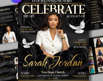 Black Roses Funeral Program Template: 8-Page Memorial (Canva, PDF Download) Funeral Magazine program, Celebration of Life Brochure Template