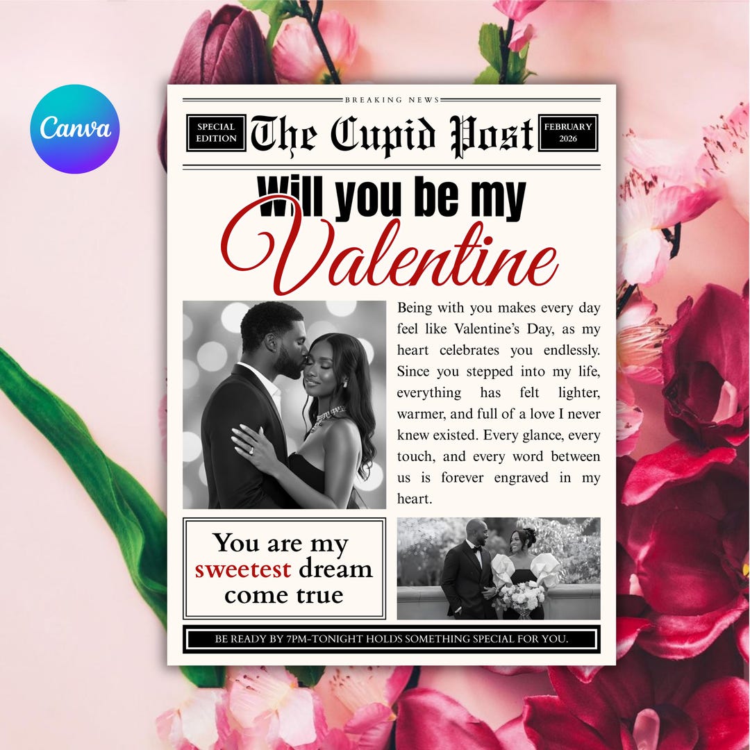 Will You Be My Valentine Newspaper Template, Cupid Post Valentine’s Day ...