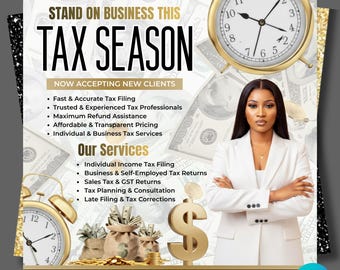 Tax Prep Service Flyer, Tax Flyers 2026, Income Tax Preparer Flyers, Accounting Services Flyers, Credit Repair Flyer. Canva Template