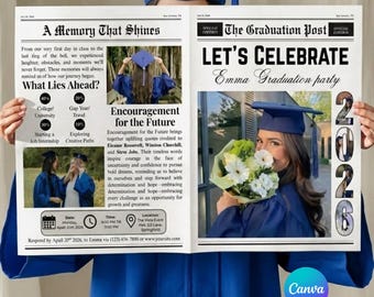 Graduation Newspaper Template | Grad Newspaper Template | Canva Graduation Newspaper Template | High School Grad | College Grad Newspaper