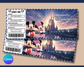 Disneyland ticket And Disneyworld Ticket | Magic Park Ticket | Family Vacation Reveal | Surprise Trip Ticket | Custom Holiday Gift