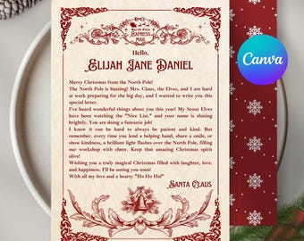 Editable Santa Letter Template, Personalized Letter from Santa Claus, Christmas Eve Printable, North Pole Mail for Kids, Holiday Magic Gift