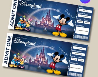 Surprise Disneyland Ticket, Disneyworld Ticket, Editable Ticket, Surprise Reveal Ticket Gift, Instant Download, Theme Park ticket