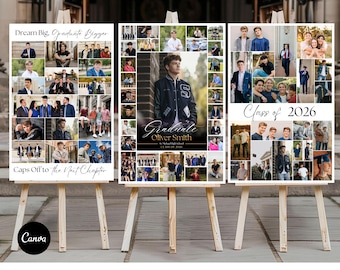 Graduation Photo Collage Template, Graduation Party Welcome Sign Template, Photo Graduation Welcome Poster Editable Canva Template Printable