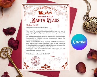 Editable Santa Letter Template, Personalized Letter from Santa Claus, Christmas Eve Printable, North Pole Mail for Kids, Holiday Magic Gift