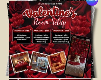 Valentine Room Setup Flyer, Valentine Booking Flyer, February Flyer, Shop Now Flyer, Room Decoration Flyer, Hotel Book Flyer, Canva Editable