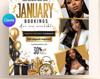 January Bookings Flyer Lash Books Open Monthly Bookings Available Hair Wigs Books Flyer January Book Now Flyer, Appointment (Canva Template)