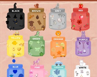 Juego imprimible para clasificar frascos por colores / Juego de aprendizaje de colores para niños pequeños (PDF)