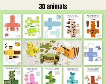 Cut and Fold Animals Printable | 30 Paper Craft Templates for Kids | DIY Animal Activity