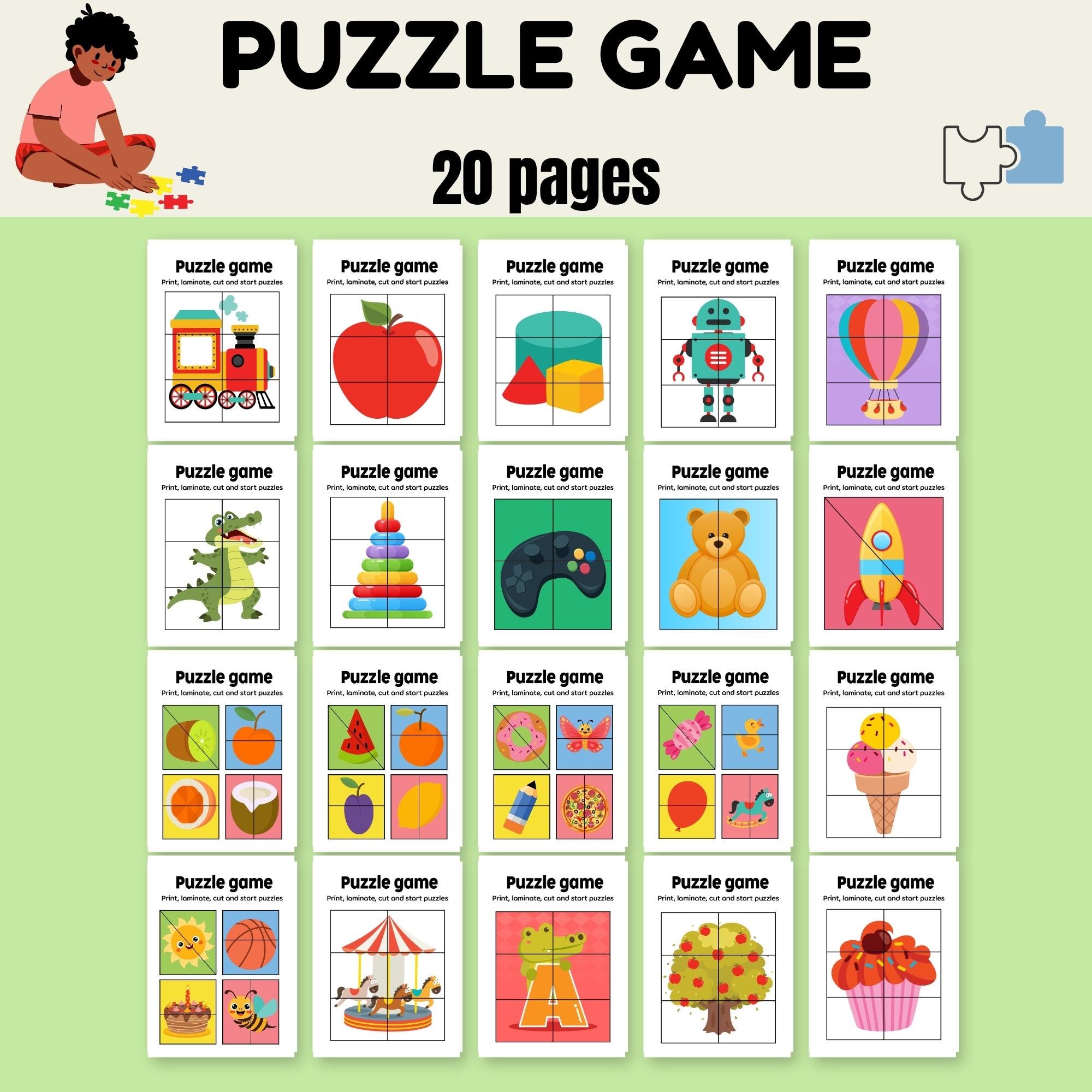 Printable Puzzle Game for Kids | 20 Pages Cut and Play Activity