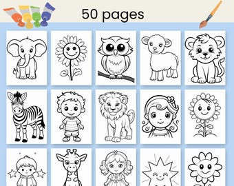50 Pages Kawaii Coloring Book for Kids | Cute Printable Coloring Pages | Fun Activity Book