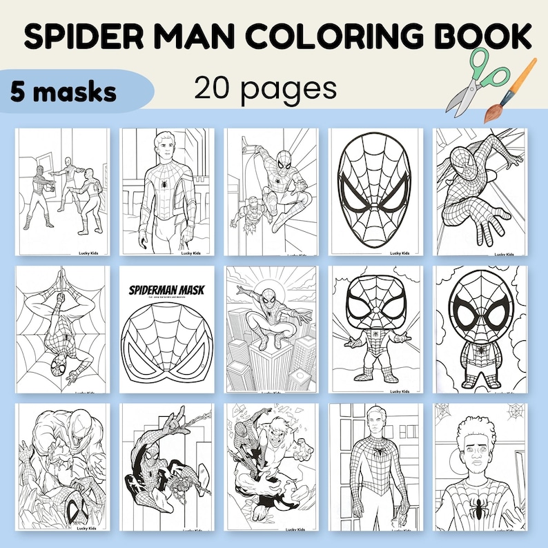 Spider-man Coloring Book for Kids | 20 Pages, 5 Masks (PDF Pattern) - Etsy