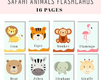 Safari Animals Flashcards for Kids | Printable Jungle Animal Learning Cards | Educational Flashcards