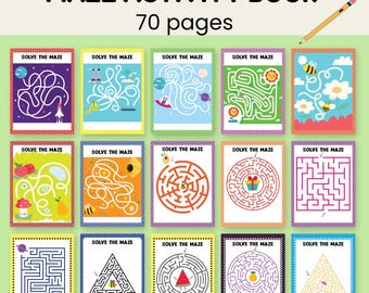 70 Pages Maze Activity Book for Kids | Printable Puzzle Worksheets | Fun Brain Games