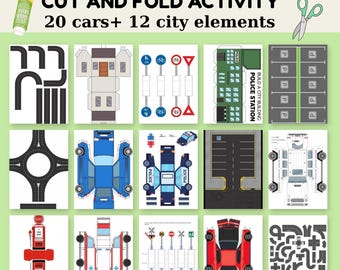 Bouw je eigen knutselset met stadspapier | Afdrukbare auto's en gebouwen (pdf)