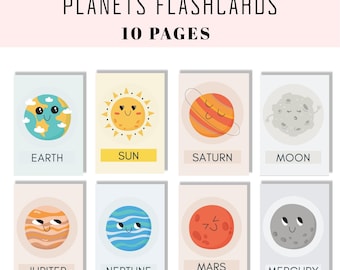 Planet Flashcards for Kids | Printable Solar System Learning Cards | Space Educational Flashcards