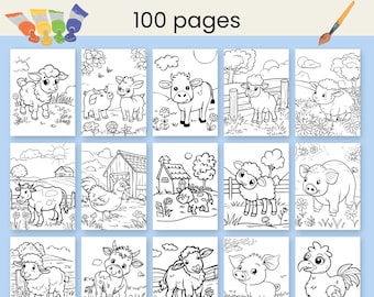 Farm Animals Coloring Book: 100 Printable Pages for Kids (PDF)