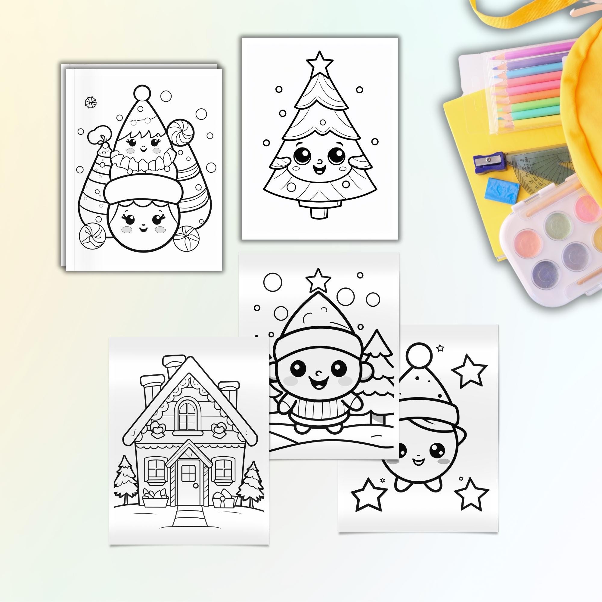 Printable Christmas Coloring Book: Holiday Activity Pages for Kids, 50 ...
