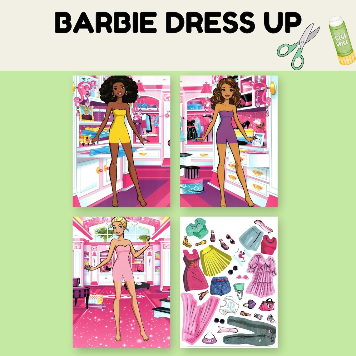 Barbie Activity Barbie Paper Dolls Dress-up Activity | Printable Coloring Pages (PDF ...