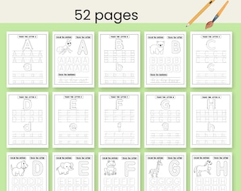 52 Pages Alphabet Activity Book for Kids | Printable ABC Learning Worksheets | Fun Tracing & Coloring