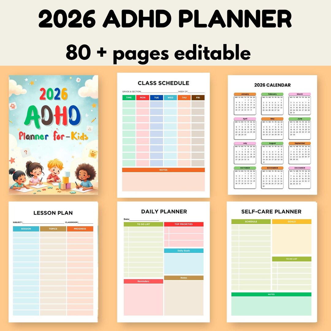 2026 ADHD Kids Planner Editable Printable Routine Chart Visual Schedule ...
