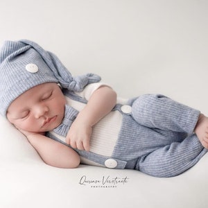 Newborn photo prop outfit, boy photo outfit, newborn photography prop, newborn romper, newborn boy set, boy photo props, blue newborn pants