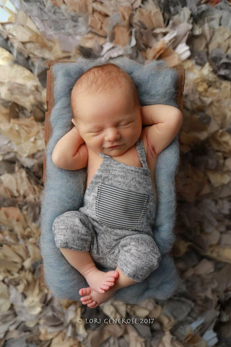 Newborn Gray Romper, Newborn Boy Photo Outfit, Newborn Overalls, Newborn Photo Outfit Boy, Photo Prop Romper, Newborn Photography Prop image 1
