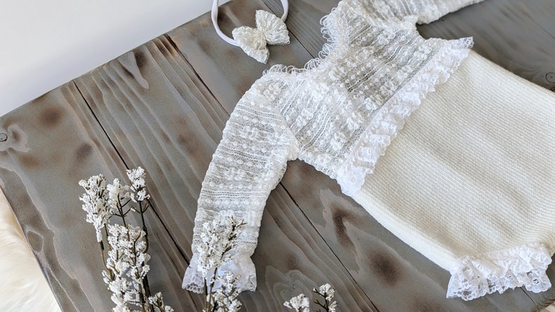 Newborn girl outfit, newborn girl photo outfit, newborn girl lace romper, photoshoot outfit, newborn girl image 5