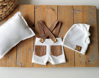 Newborn White Boy Photo Set, Newborn Photography Props, Newborn Boy Pants, Baby Boy Photography Props, Baby Props, Newborn Props