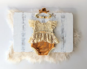 Yellow 3-4 months outfit, lace romper, baby girl romper, girl lace dress, photography prop outfit, girl photo prop, girl props