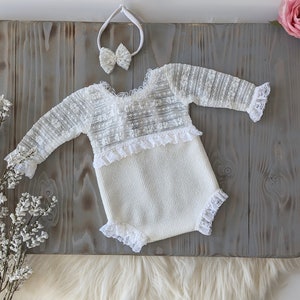 Newborn girl outfit, newborn girl photo outfit, newborn girl lace romper, photoshoot outfit, newborn girl image 9