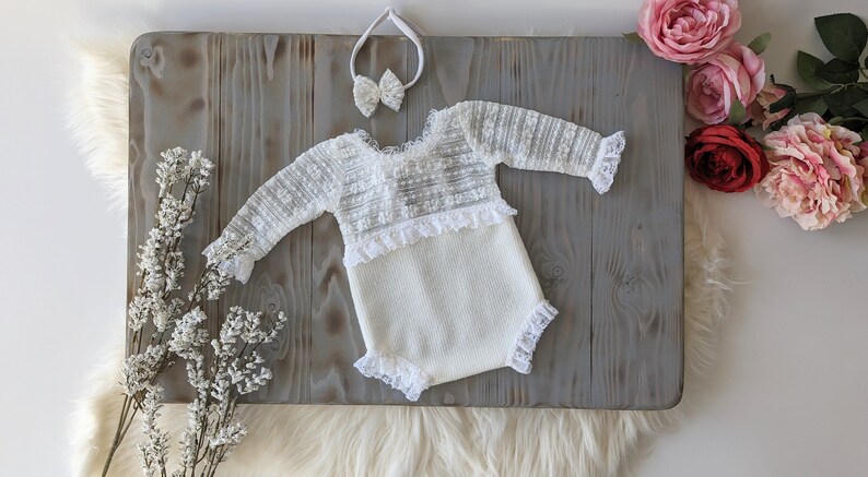 Newborn girl outfit, newborn girl photo outfit, newborn girl lace romper, photoshoot outfit, newborn girl image 9