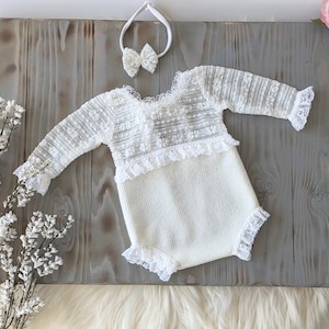 Newborn girl outfit, newborn girl photo outfit, newborn girl lace romper, photoshoot outfit, newborn girl image 6