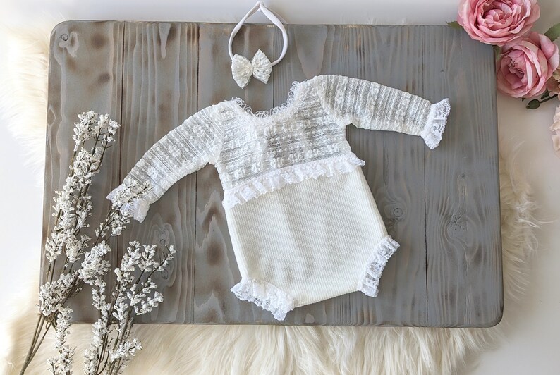 Newborn girl outfit, newborn girl photo outfit, newborn girl lace romper, photoshoot outfit, newborn girl image 6