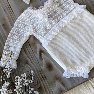 Newborn girl outfit, newborn girl photo outfit, newborn girl lace romper, photoshoot outfit, newborn girl image 2