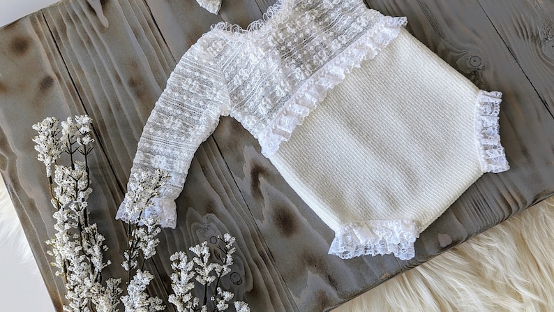 Newborn girl outfit, newborn girl photo outfit, newborn girl lace romper, photoshoot outfit, newborn girl image 2