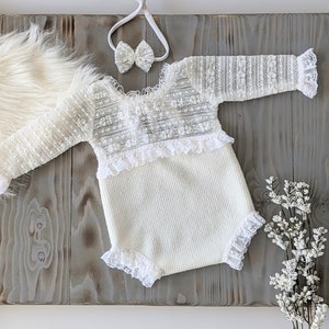 Newborn girl outfit, newborn girl photo outfit, newborn girl lace romper, photoshoot outfit, newborn girl image 10