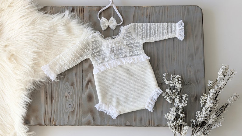 Newborn girl outfit, newborn girl photo outfit, newborn girl lace romper, photoshoot outfit, newborn girl image 10