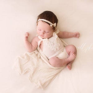 Newborn Photography Props, Newborn Cream Romper with White Lace, Baby Girl Photo Prop, Newborn Romper, Newborn Girl Outfit, Newborn Girl