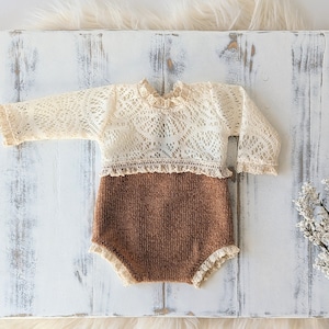 Beige and Caramel Newborn Girl Romper, Girl Photo Outfit, Newborn Girl Romper, Newborn Photography Props, Newborn Romper, Girl Props