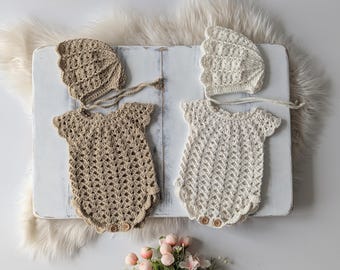 Newborn knit romper, newborn photography prop, girl photo prop, hand knitted romper, girl outfit, newborn girl outfit, coming home outfit