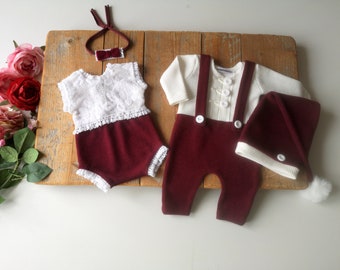 Newborn Christmas Outfits, 4 Pieces Set, Twin Photo Props, Νewborn Twins Set, Newborn Photography Props, Newborn Rompers, Boy Props