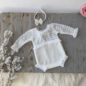 Newborn girl outfit, newborn girl photo outfit, newborn girl lace romper, photoshoot outfit, newborn girl image 1