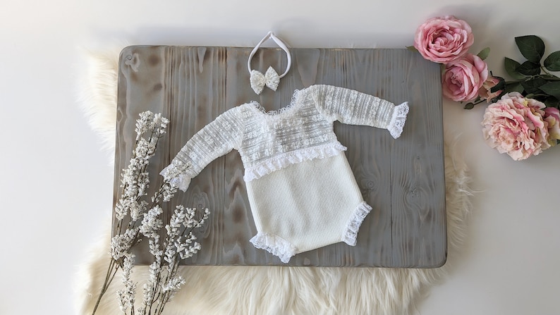 Newborn girl outfit, newborn girl photo outfit, newborn girl lace romper, photoshoot outfit, newborn girl image 1