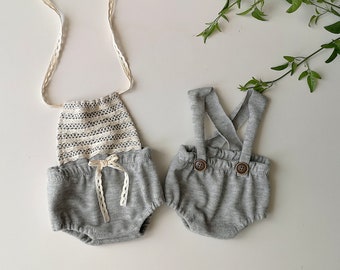 Newborn Gray Twin Set, Boy Girl Twin Outfits, Newborn Photo Props, Νewborn Girl Romper, Boy Pants, Baby Photography Props, Boy Photo Props