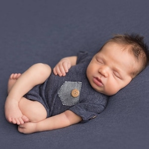Newborn Photography Prop, Short Sleeves Blue Romper, Photography Prop Outfit, Boys Clothing, Baby Romper, Baby Boy Rompers, Boy Props